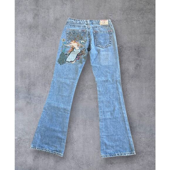 True Religion Lady Godiva Embroidered Bobby Flare Jeans Size 27 2000s Y2K Denim - Picture 3 of 14